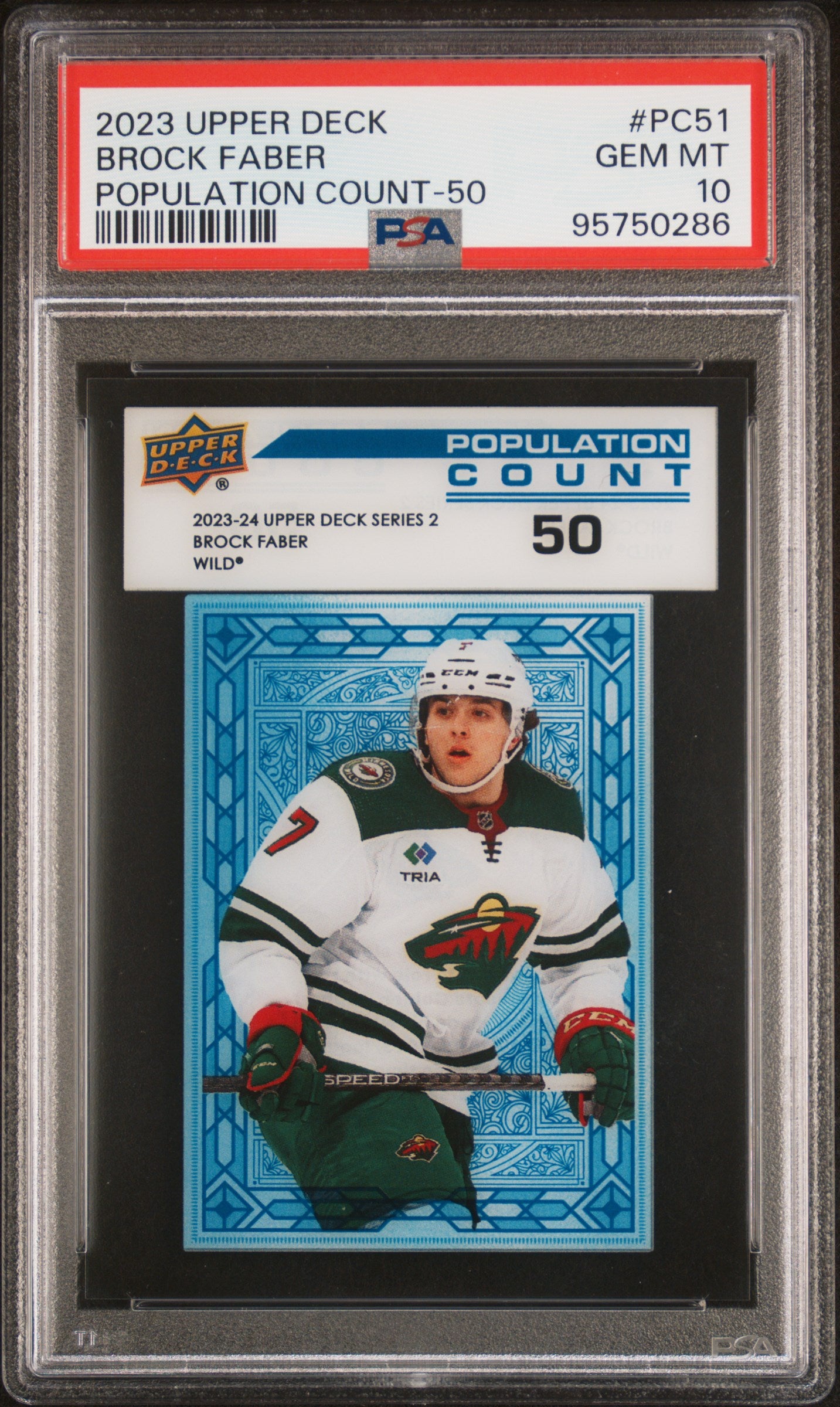 Brock Faber 2023 Upper Deck Population Count 50 PSA 10 Gem Mint