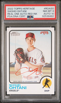 Shohei Ohtani 2022 Topps Heritage Real One Red Ink Auto #24/73 PSA 8 Auto 10