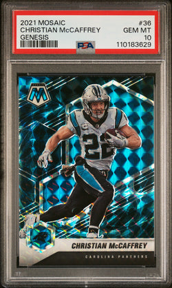 Christian McCaffrey 2021 Panini Mosaic #36 Genesis PSA 10 Gem Mint