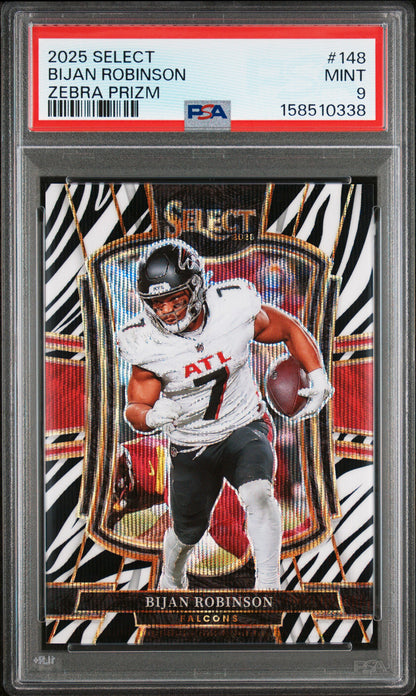 Bijan Robinson 2025 Panini Select #148 Zebra Prizm PSA 9 Mint