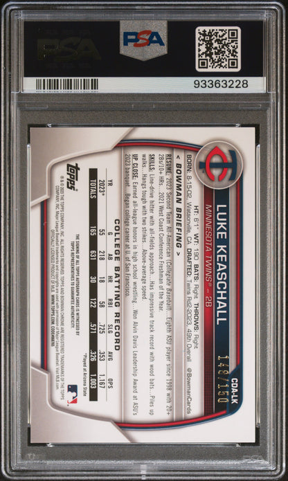 Luke Keaschall 2023 Bowman Draft Chrome Blue Wave Auto #148/150 PSA 10 Gem Mint