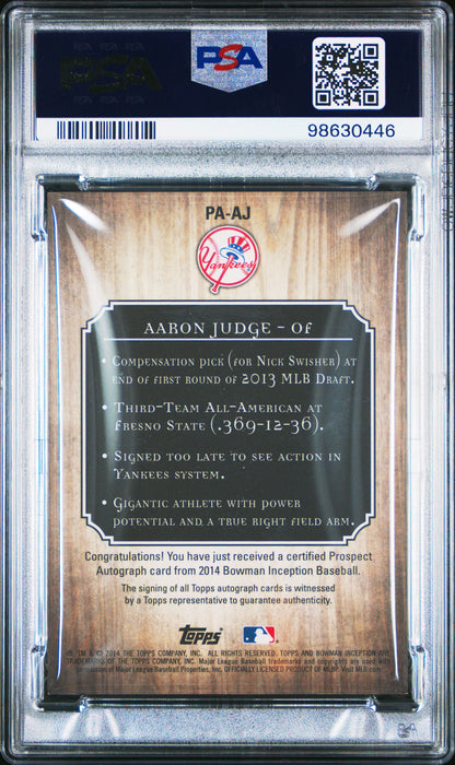 Aaron Judge 2014 Bowman Inception Autograph PSA 8 Nm-Mint 0446