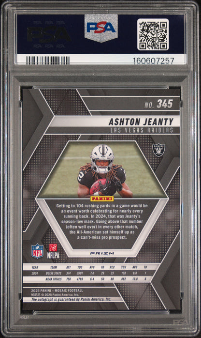 Ashton Jeanty 2025 Panini Mosaic Red Yellow Choice Auto PSA 8 Nm-Mint