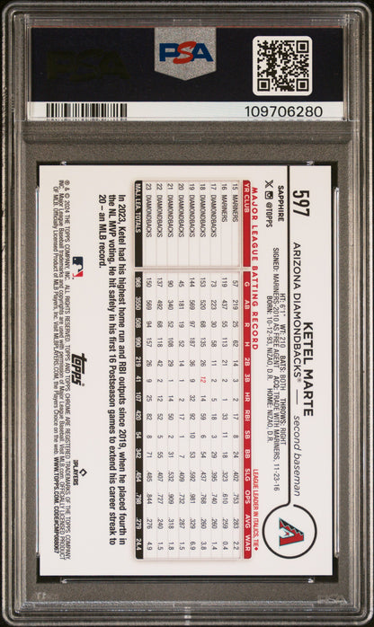 Ketel Marte 2024 TOpps Chrome Sapphire Red #4/5 PSA 10 Gem Mint
