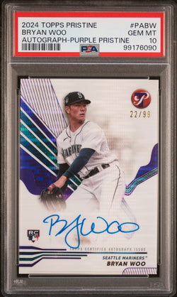 Bryan Woo 2024 Topps Pristine Purple Rookie Auto #22/99 PSA 10 Gem Mint