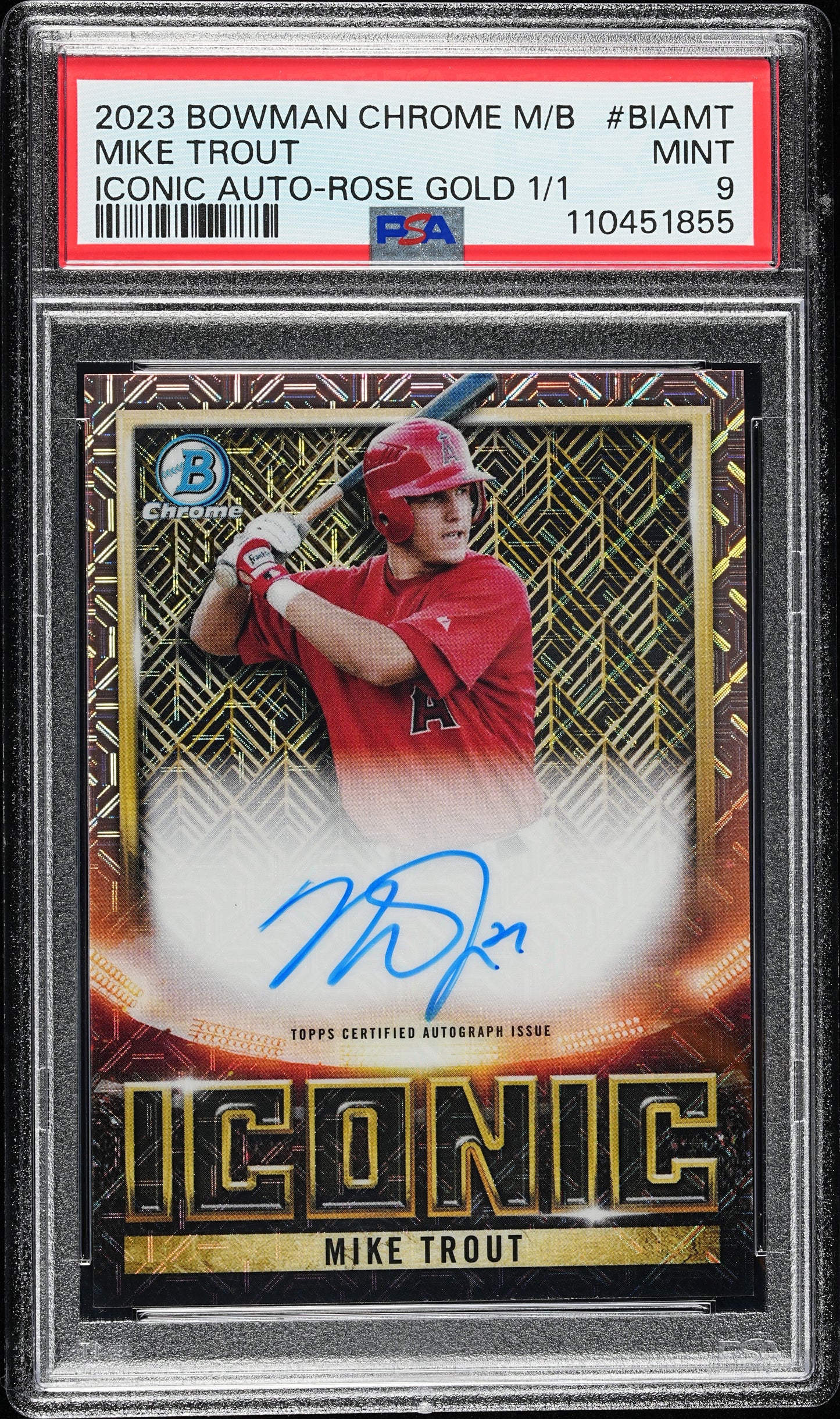 Mike Trout 2023 Bowman Chrome Mega Box Rose Gold Iconic Auto #1/1 PSA 9 Mint