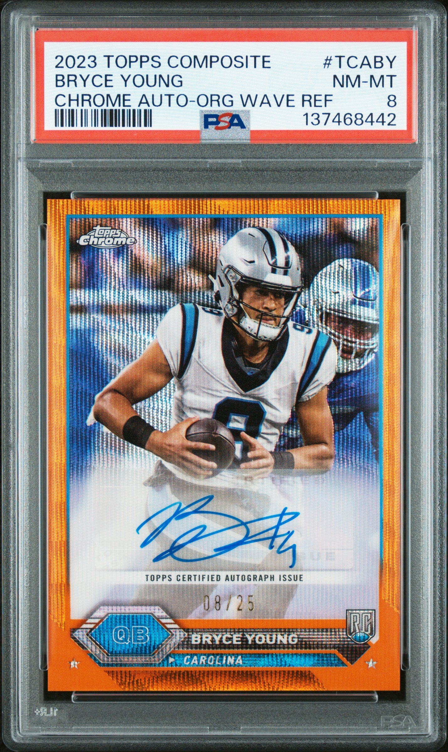 Bryce Young 2023 Topps Composite Chrome Orange Wave Rookie Auto #8/25 PSA 8 Nm-Mint