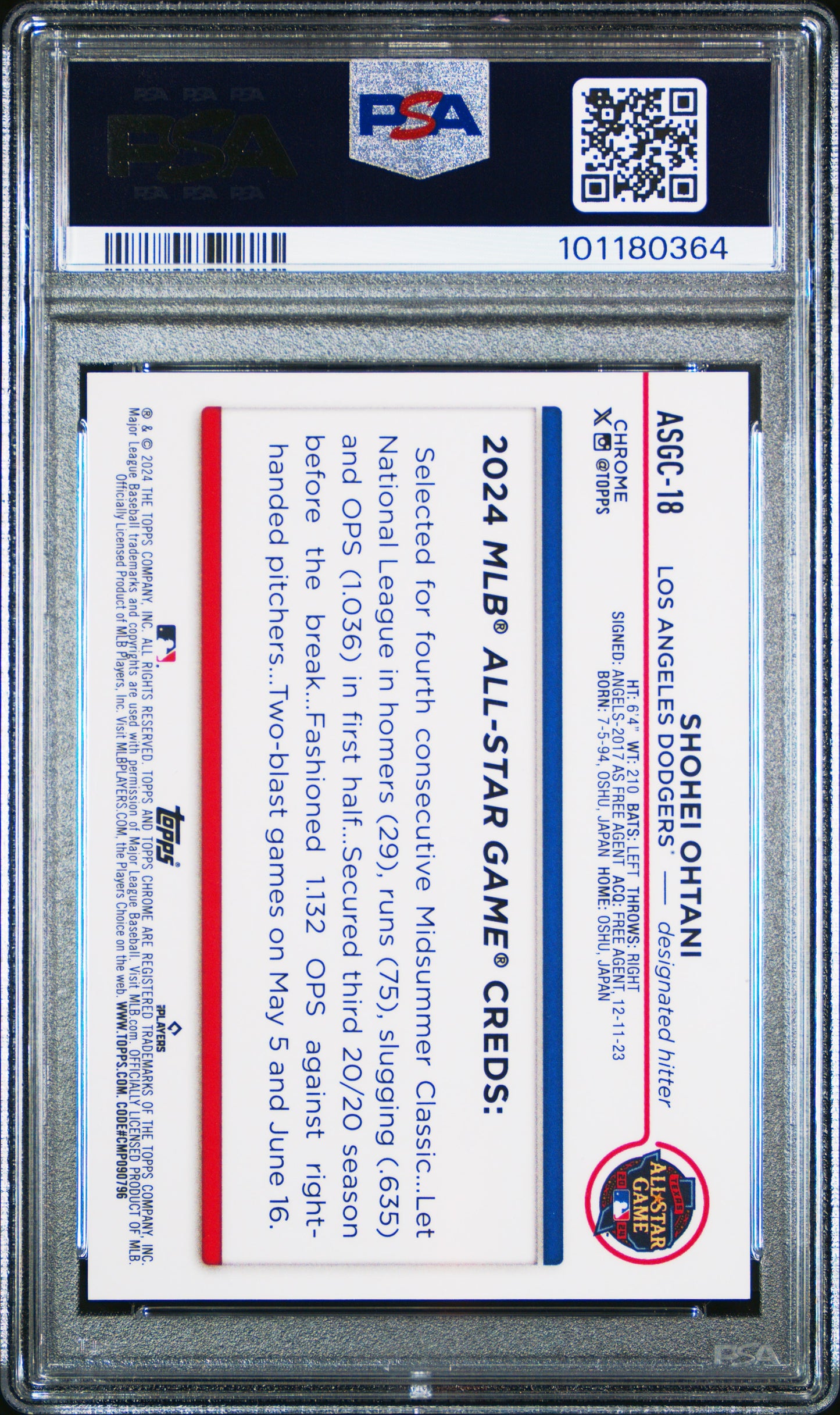Shohei Ohtani 2024 Topps Chrome Update All-Star Orange Refractor #20/25 PSA 10 Gem Mint
