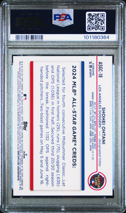 Shohei Ohtani 2024 Topps Chrome Update All-Star Orange Refractor #20/25 PSA 10 Gem Mint