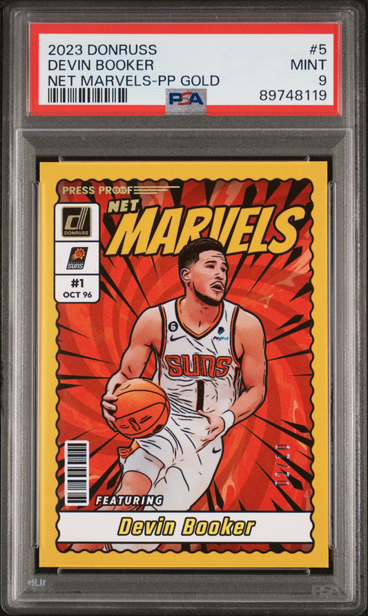 Devin Booker 2023 Donruss Net Marvels Press Proof Gold #2/10 PSA 9 Mint