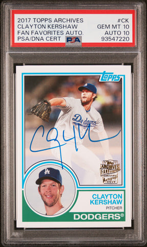 Clayton Kershaw 2017 Topps Archives Fan Favorites Auto PSA 10 Auto 10