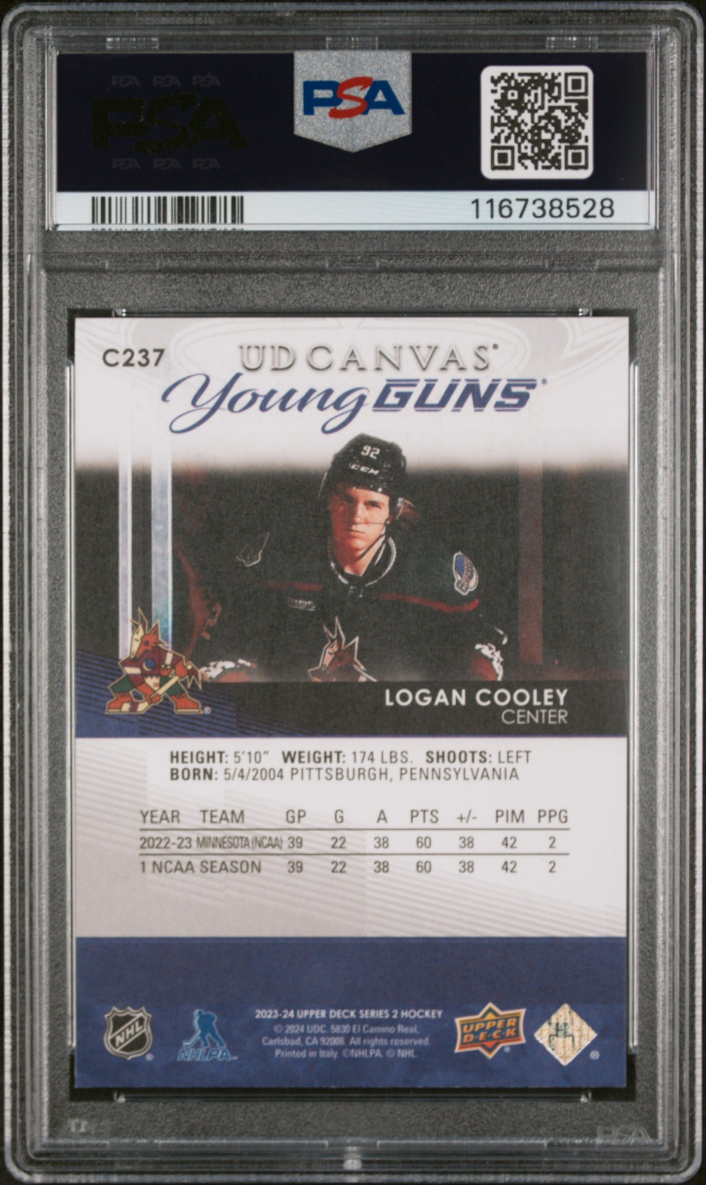 Logan Cooley 2023 Upper Deck Rookie Canvas #C237 PSA 10 Gem Mint
