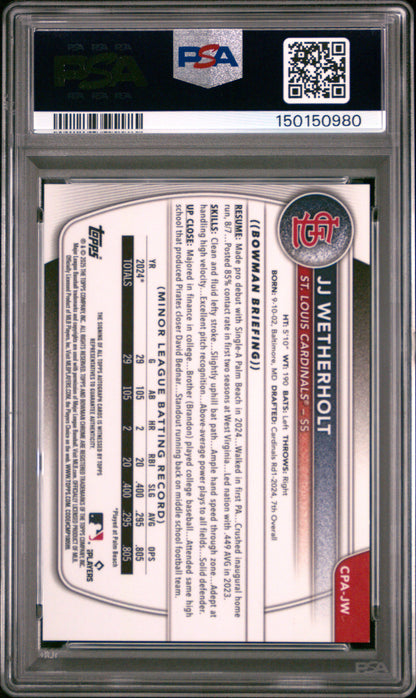 J.J. Wetherholt 2025 Bowman Chrome Speckle Refractor Auto #182/299 PSA 8 Nm-Mint
