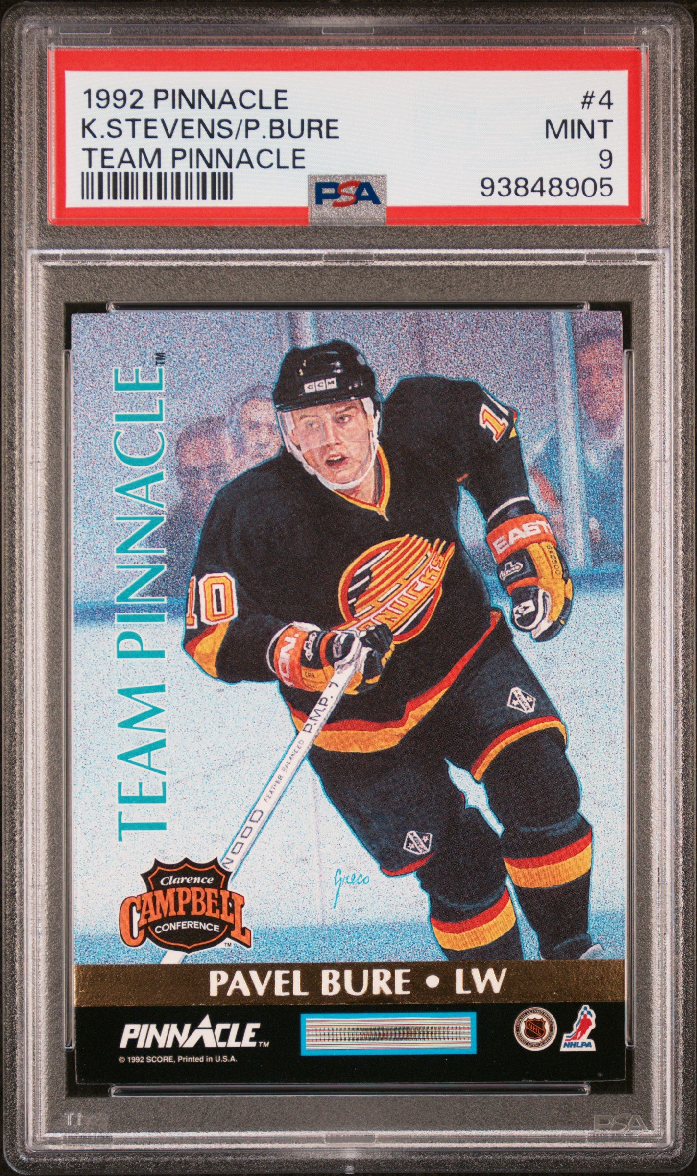 Pavel Bure + Kevin Stevens 1992 Pinnacle Team Pinnacle PSA 9 Mint
