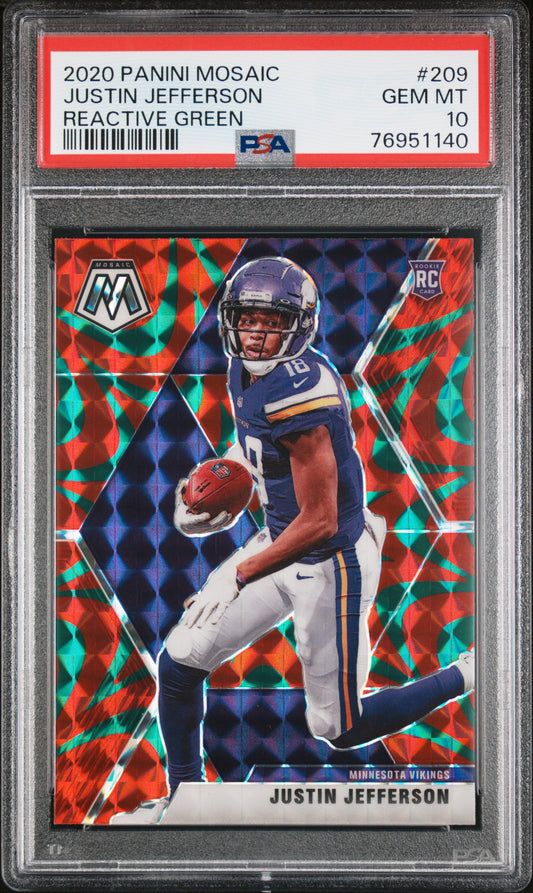Justin Jefferson 2020 Panini Mosaic Reactive Green Rookie #209 PSA 10 Gem Mint 1140