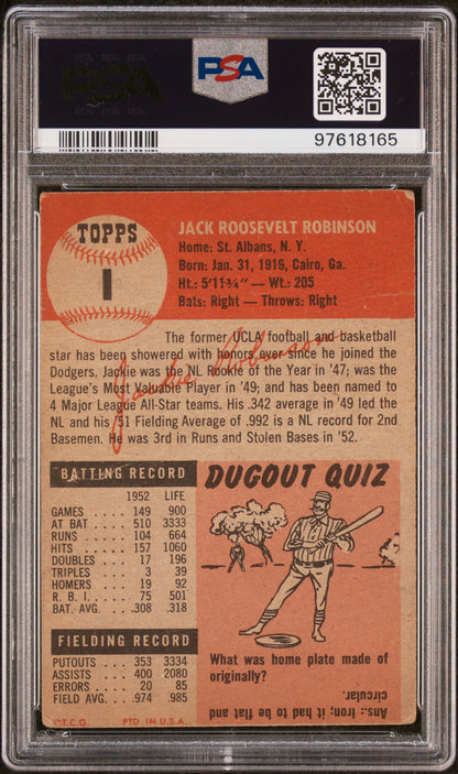 Jackie Robinson 1953 Topps #1 PSA 1 MK Poor