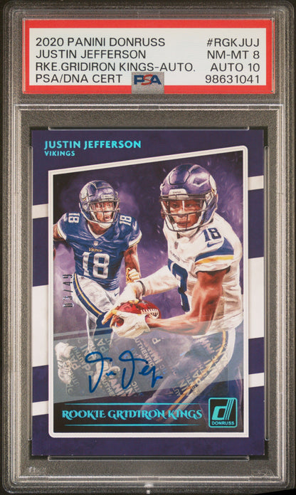 Justin Jefferson 2020 Panini Donruss Gridiron Kings Auto #3/49 PSA 8 Auto 10