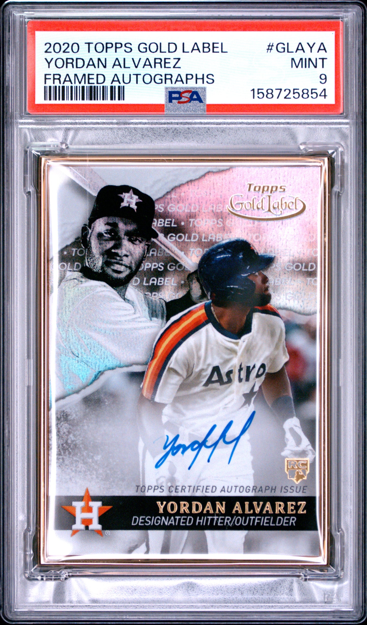 Yordan Alvarez 2020 Topps Gold Label Framed Rookie Auto PSA 9 Mint