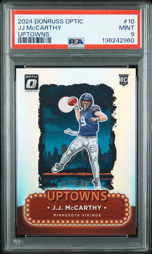 J.J. McCarthy 2024 Donruss Optic Rookie Uptowns PSA 9 Mint