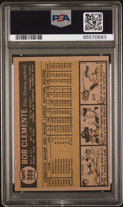 Bob Clemente 1961 Topps #388 PSA 3 Very Good