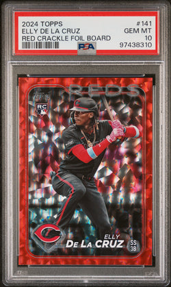 Elly de la Cruz 2024 Topps Rookie #141 Red Crackle Foil Board #57/199 PSA 10 Gem Mint