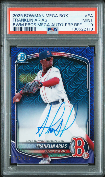 Franklin Arias 2025 Bowman Mega Box Purple Refractor Auto #173/199 PSA 9 Mint