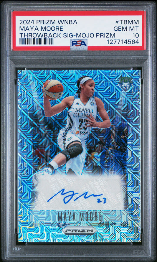 Maya Moore 2024 Panini Prizm WNBA Throwback Auto Mojo Prizm #10/25 PSA 10 Gem Mint
