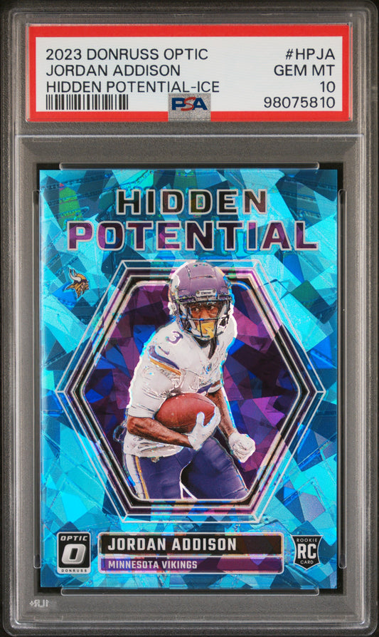 Jordan Addison 2023 Donruss Optic Hidden Potential Ice #10/15 PSA 10 Gem Mint