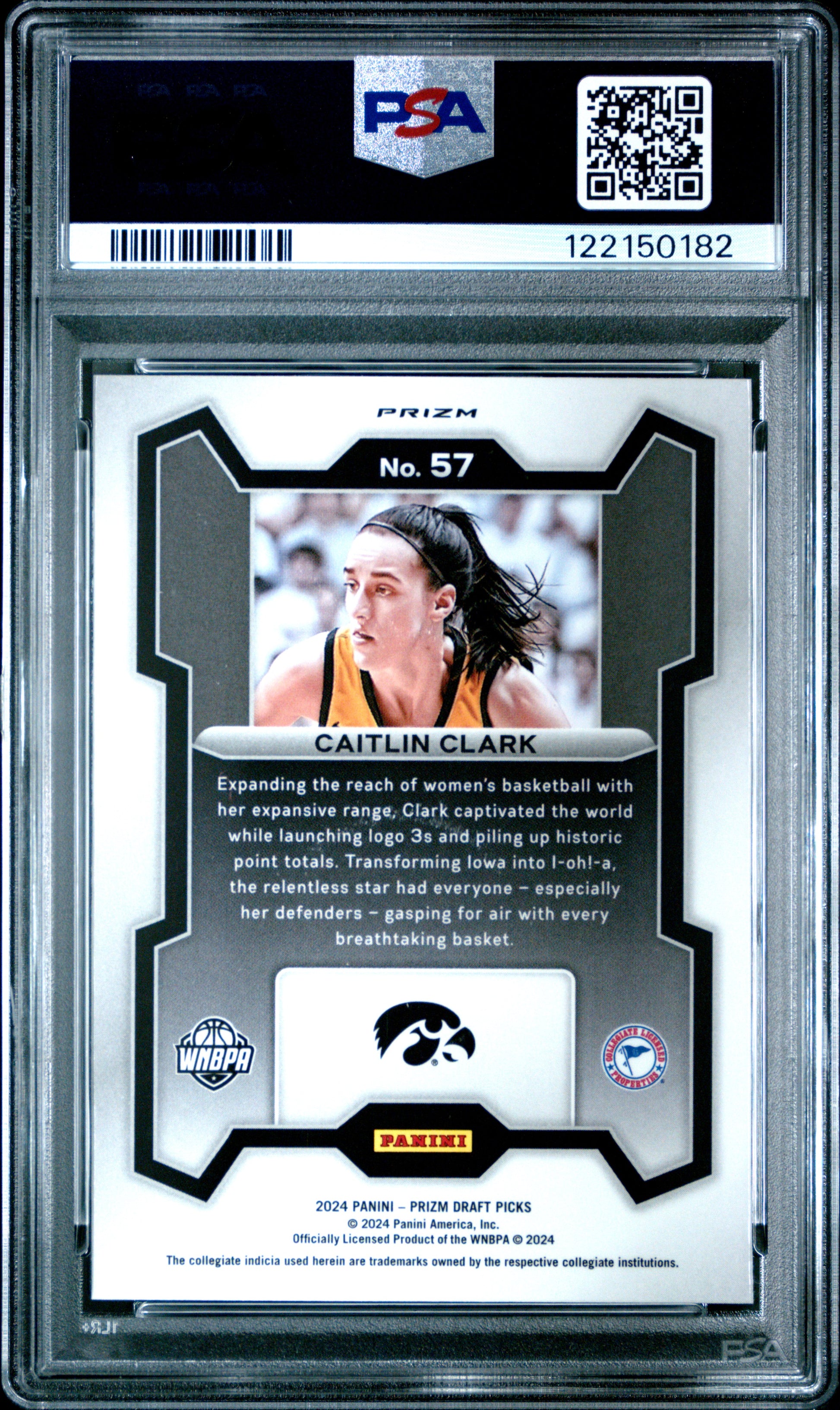 Caitlin Clark 2024 Panini Prizm Draft #57 Silver Prizm PSA 10 Gem Mint