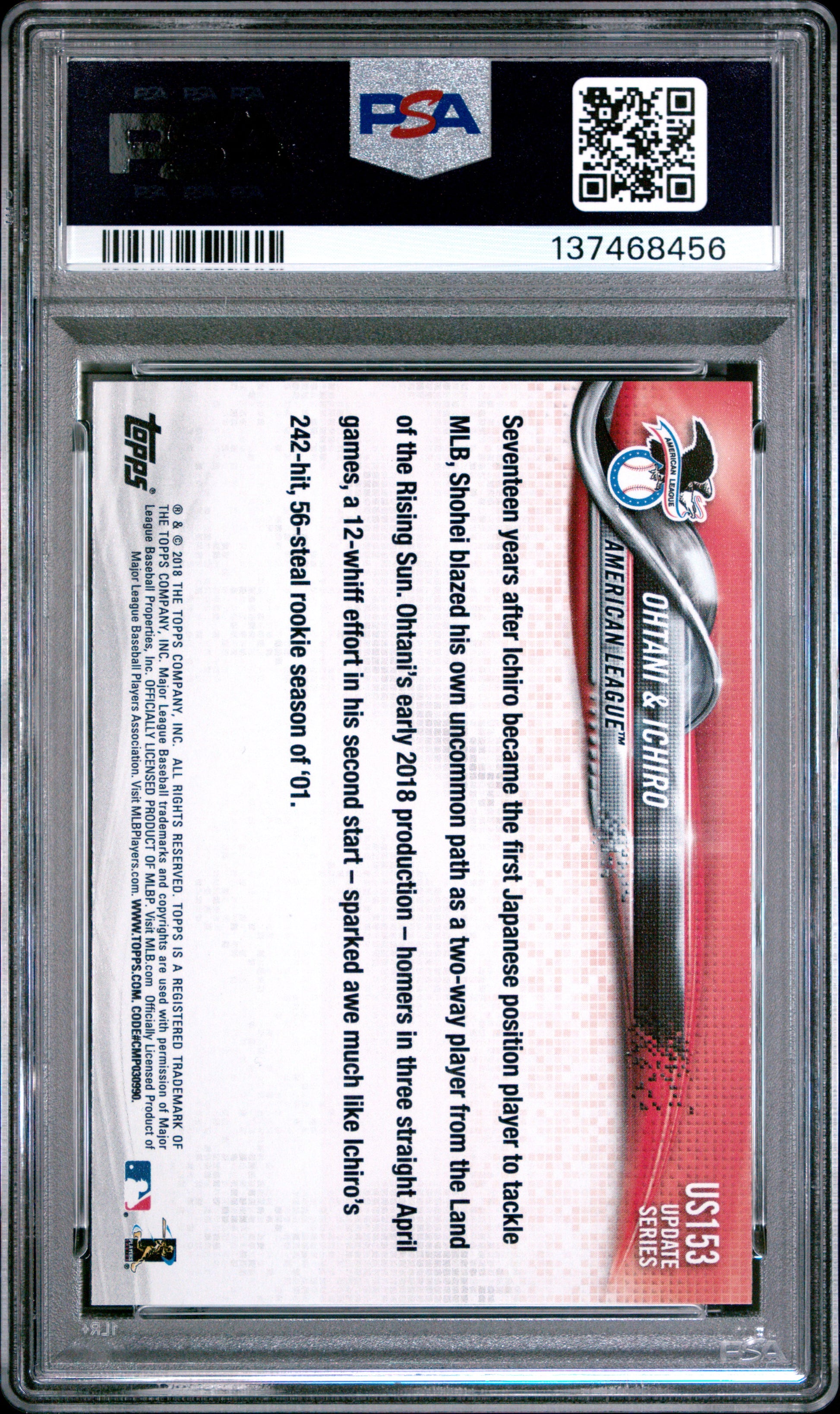 Shohei Ohtani + Ichiro 2018 Topps Update #US153 PSA 10 Gem Mint 8456