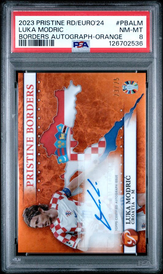 Luka Modric 2023 Topps Pristine Road To Euros Orange Refractor Auto #23/25 PSA 8 Nm-Mint