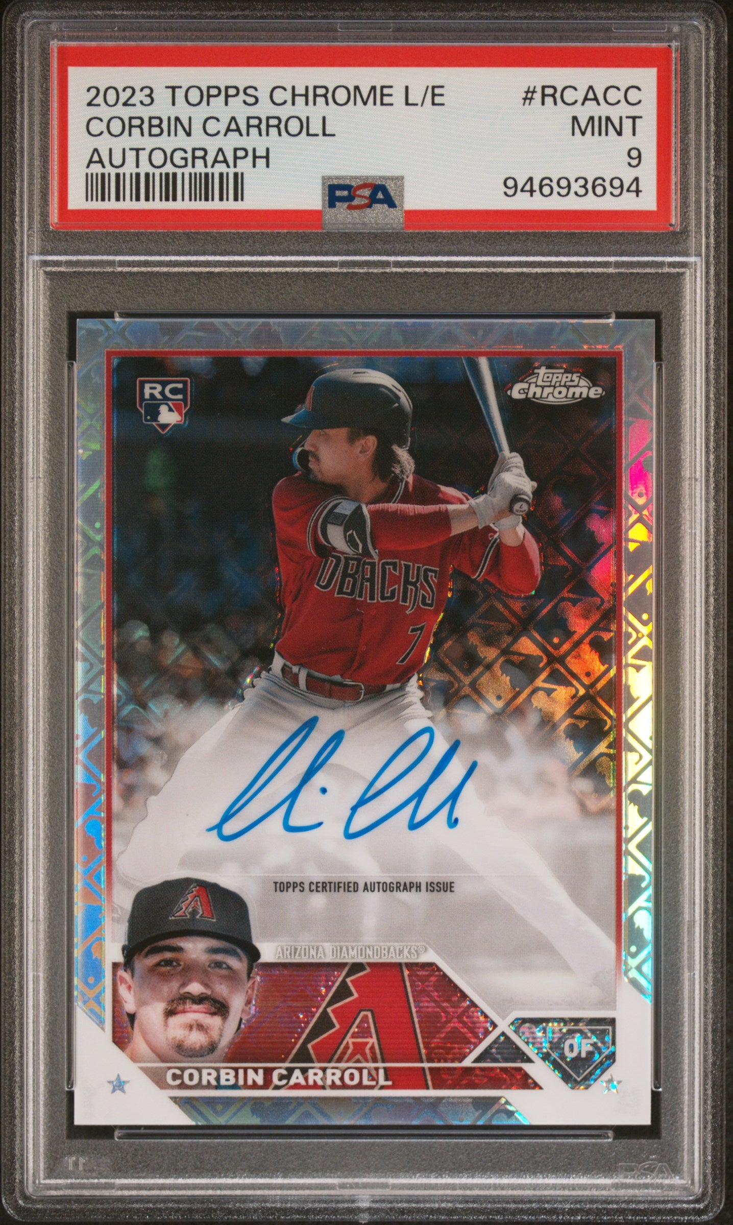 Corbin Carroll 2023 Topps Chrome Logofractor Auto PSA 9 Mint