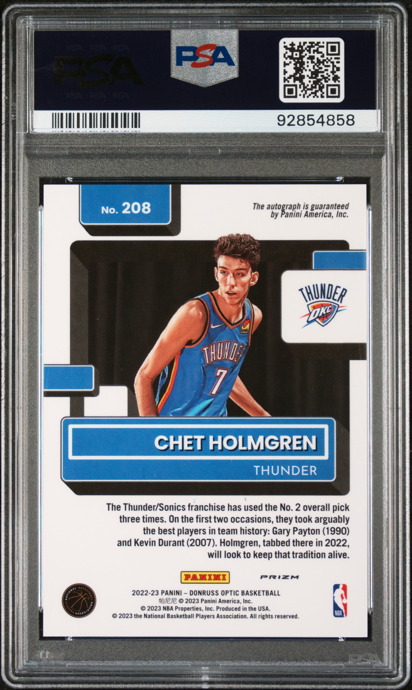 Chet Holmgren 2022 Donruss Optic Signature Choice PSA 10 Gem Mint