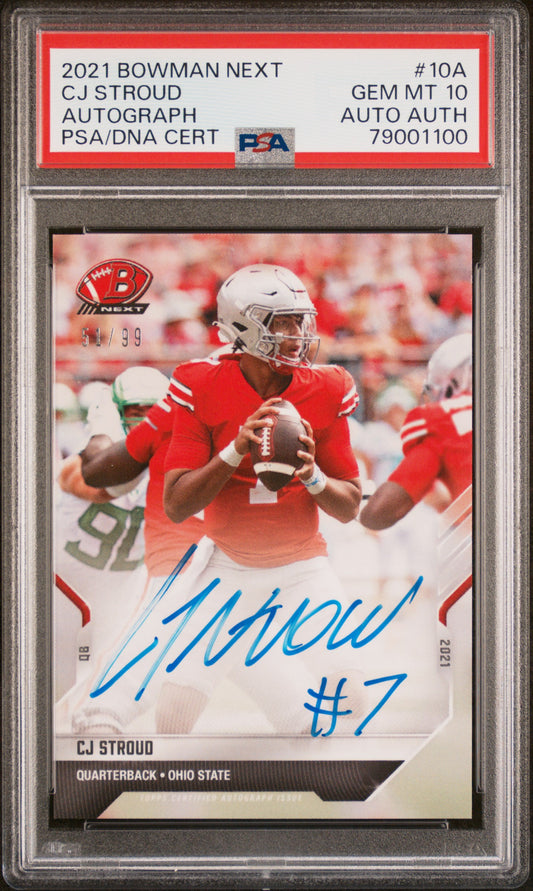 CJ Stroud 2021 TOpps Now Bowman Next Auto #51/99 PSA 10 Gem Mint