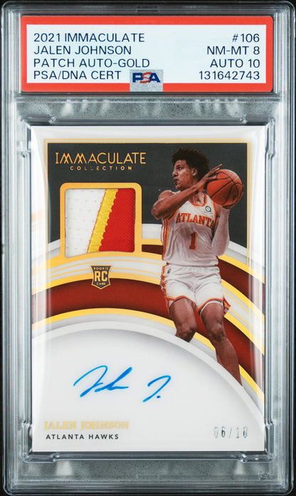 Jalen Johnson 2021 Panini Immaculate Gold Rookie Patch Auto #6/10 PSA 8 Auto 10