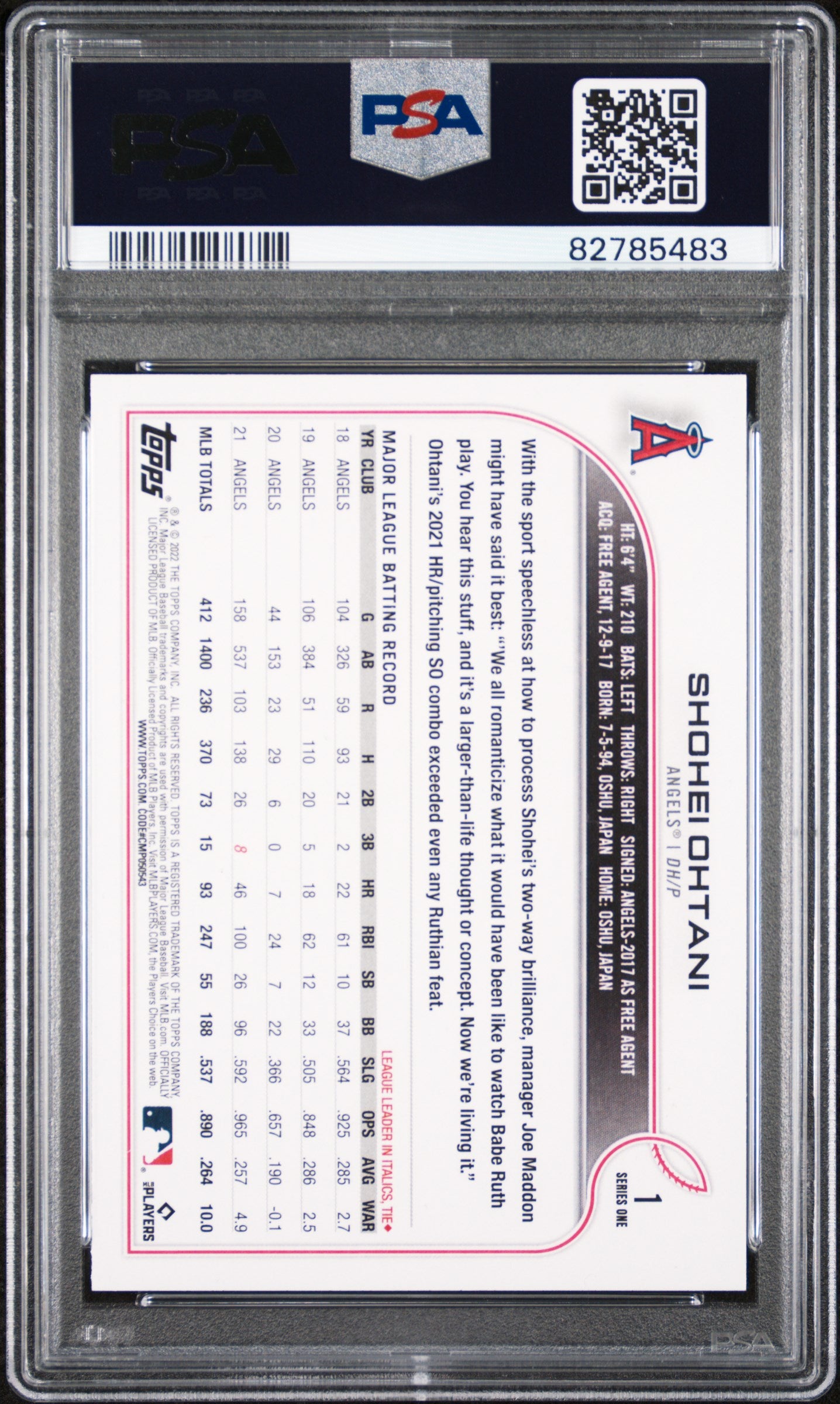 Shohei Ohtani 2022 Topps #1 PSA 10 Gem Mint 5483