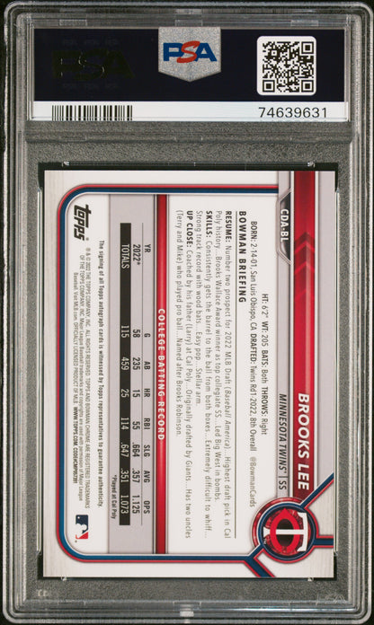 Brooks Lee 2022 Bowman Chrome Draft Green Refractor Auto #62/99 PSA 10 Gem Mint