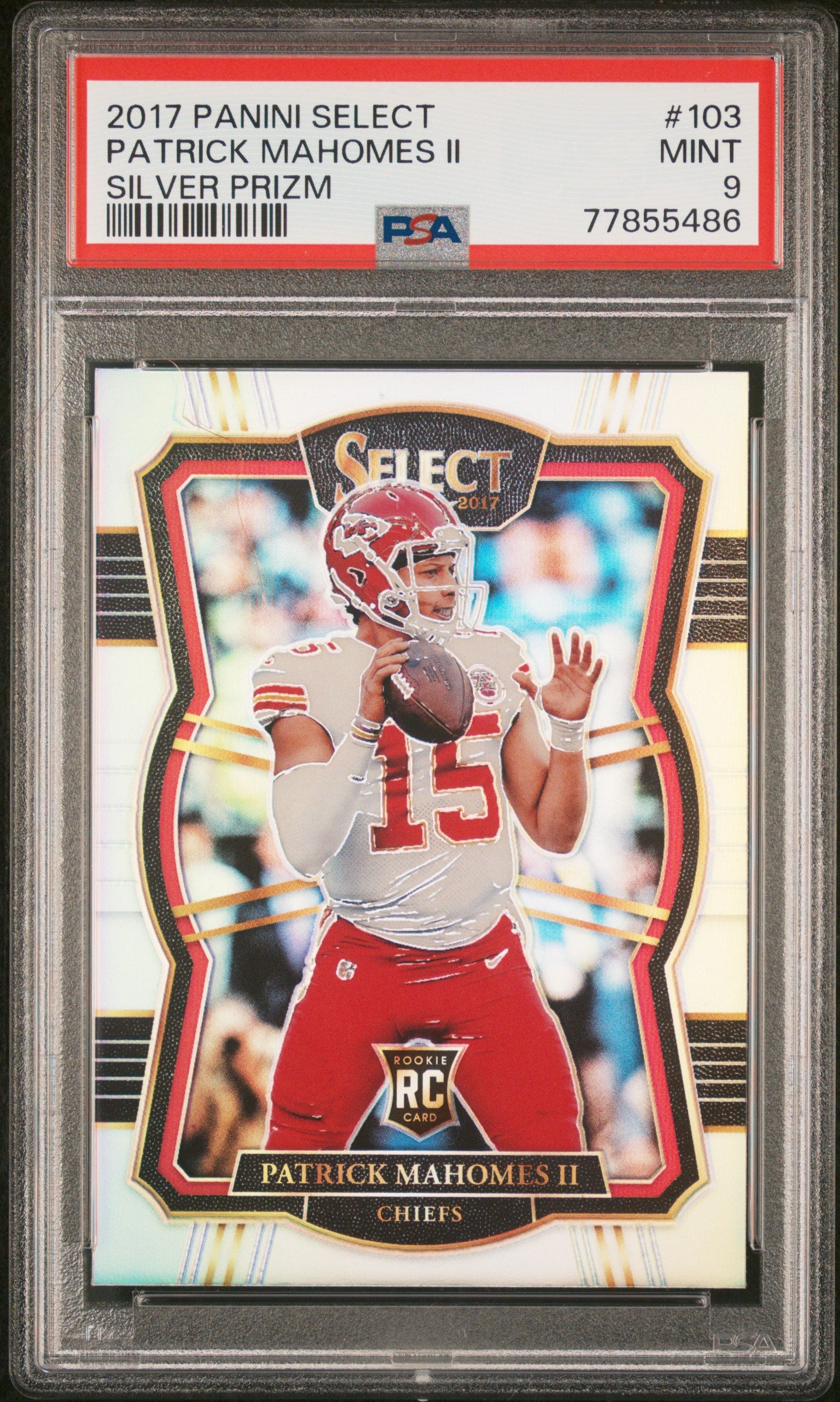 Patrick Mahomes 2017 Panini Select Silver Prizm #103 PSA 9 Mint