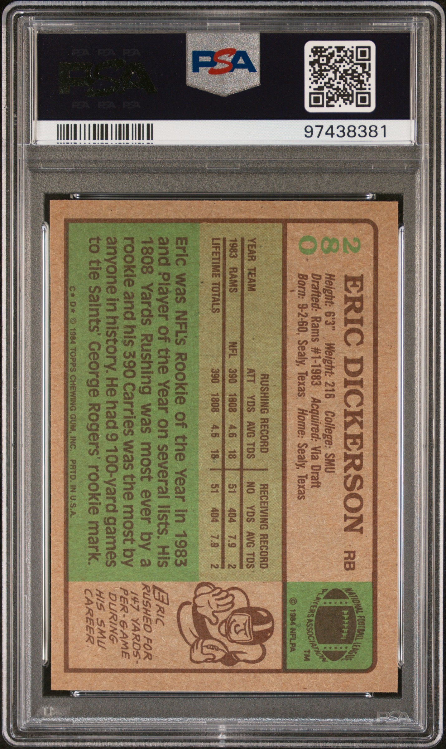 Eric Dickerson 1984 Topps Rookie #280 PSA 9 Mint
