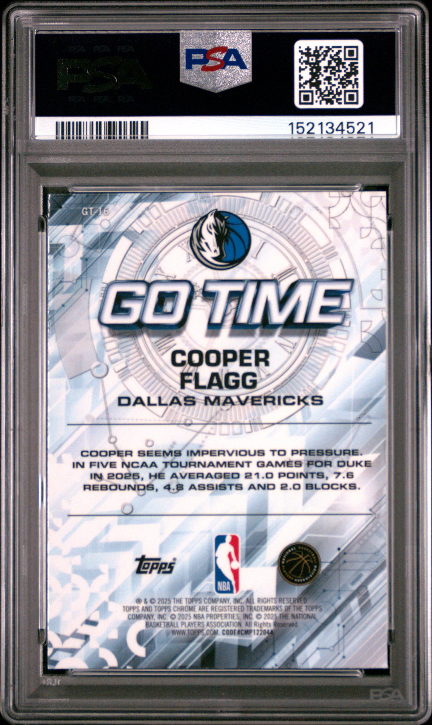 Cooper Flagg 2025 TOpps Chrome Go Time Rookie PSA 10 Gem Mint 4521