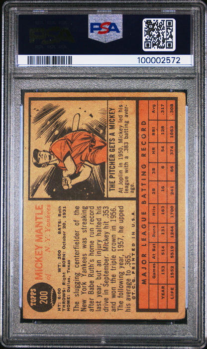 Mickey Mantle 1962 Topps #200 PSA 1 Poor 2572