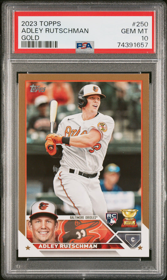 Adley Rutschman 2023 Topps Rookie #250 Gold #929/2023 PSA 10 Gem Mint