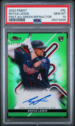 Royce Lewis 2022 Topps Finest Green Refractor Auto Rookie #53/99 PSA 10 Gem Mint