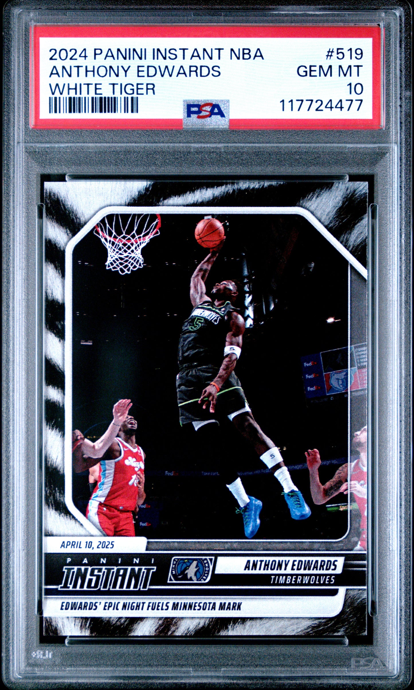 Anthony Edwards 2024 Panini Instant #519 White Tiger #2.5 PSA 10 Gem Mint