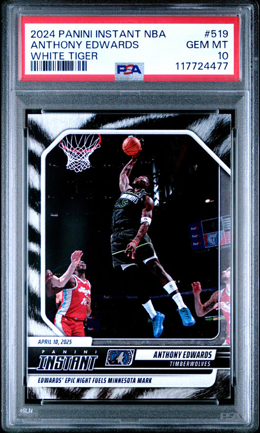 Anthony Edwards 2024 Panini Instant #519 White Tiger #2.5 PSA 10 Gem Mint