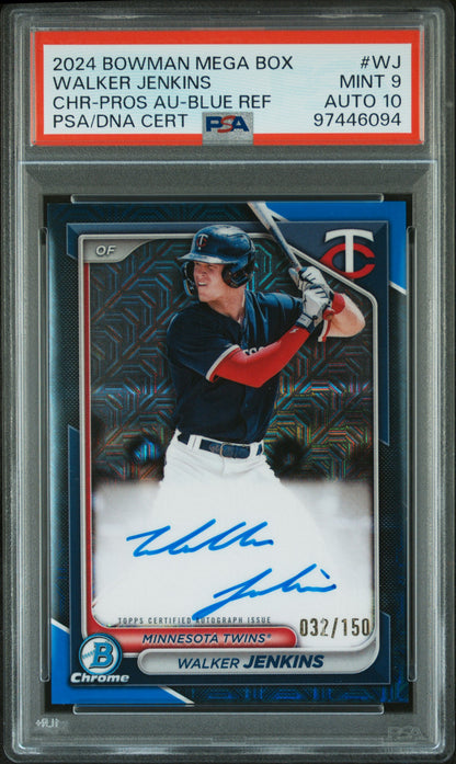Walker Jenkins 2024 Bowman Mega Box Blue Refractor Auto #32/150 PSA 9 Auto 10