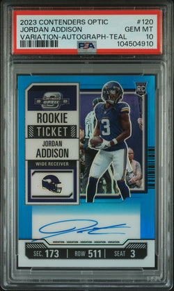 Jordan Addison 2023 Contenders Optic Variation Teal Auto #50/75 PSA 10 Gem Mint