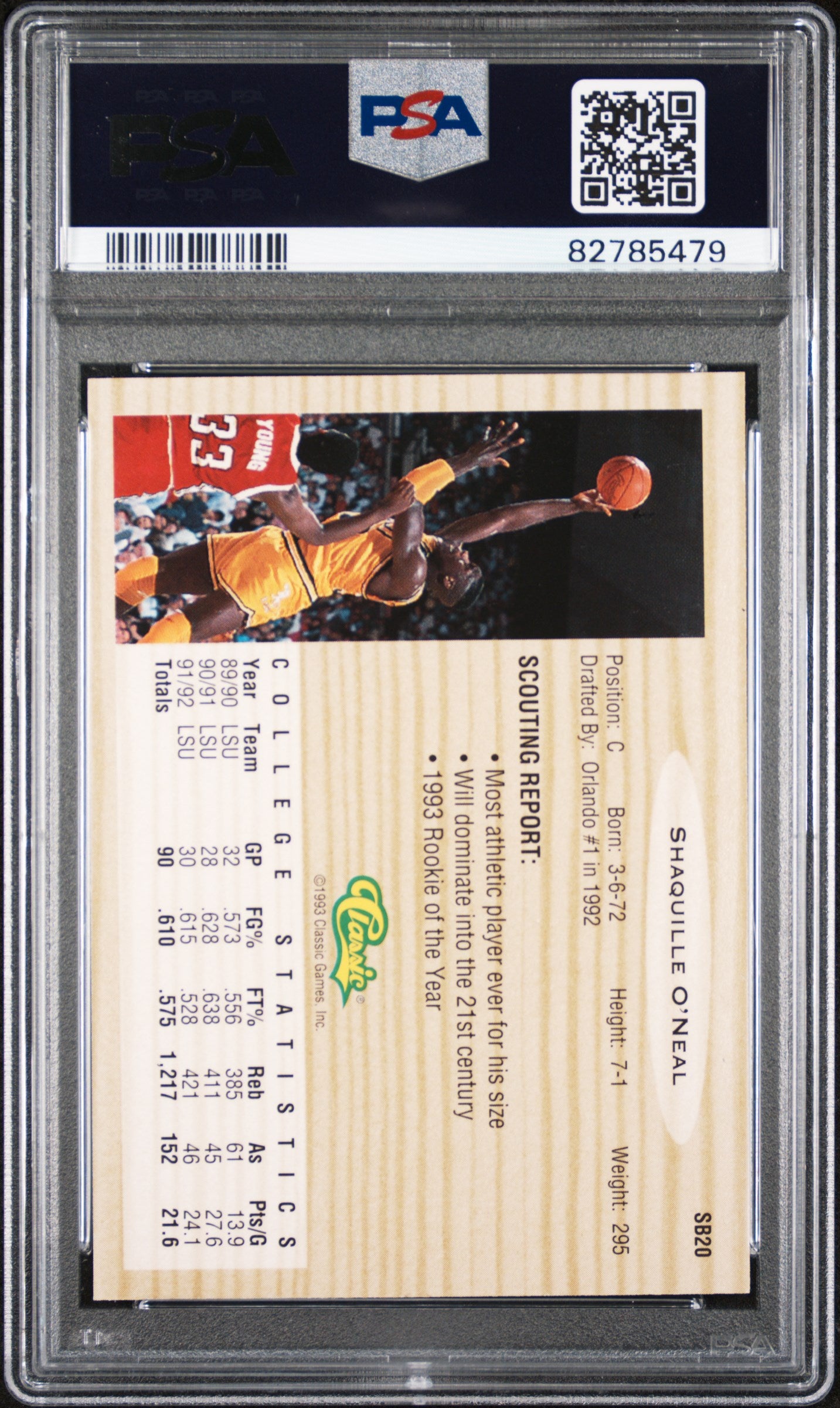 Shaquille O'Neal 1993 Classic Special Bonus #SB20 PSA 10 Gem Mint