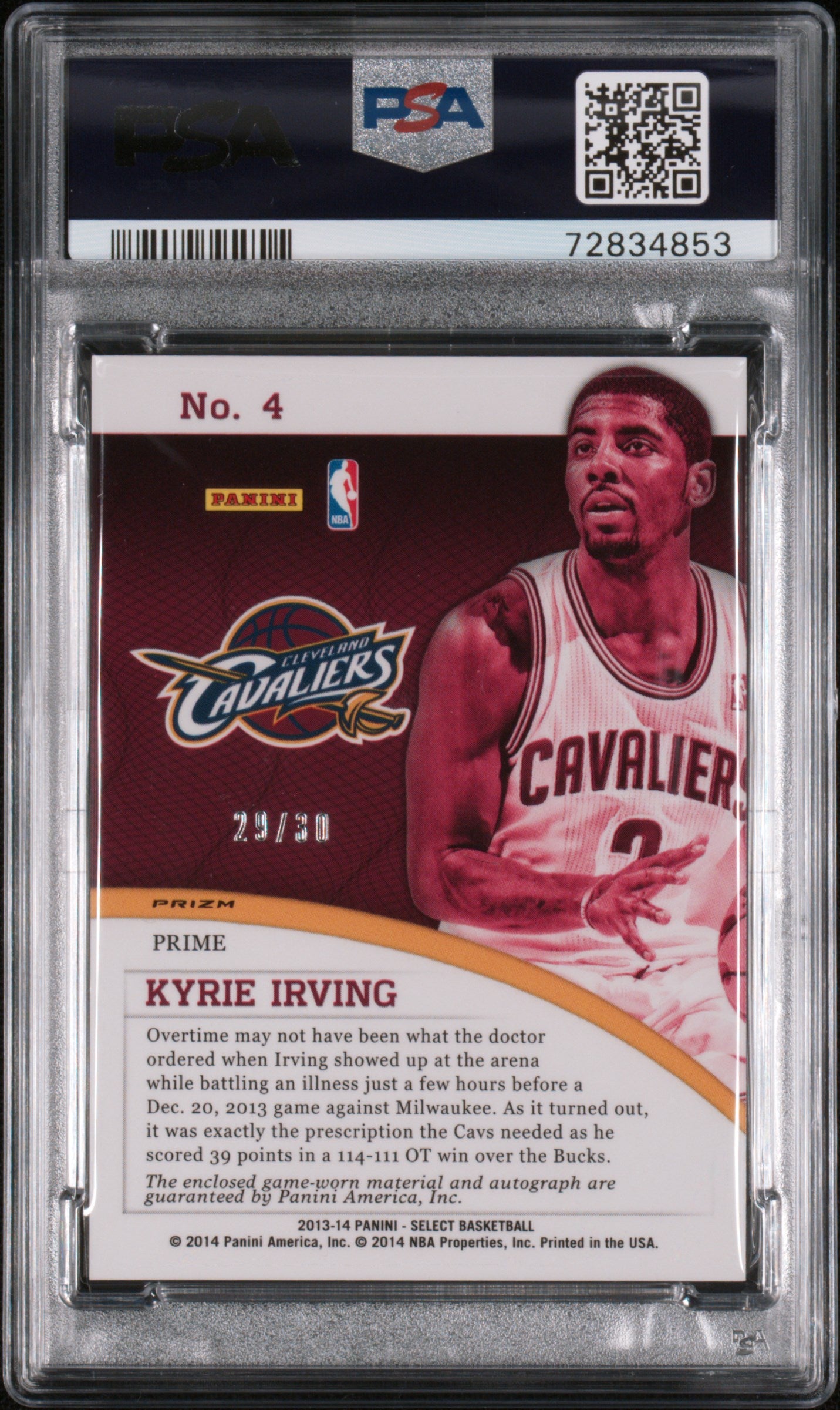 Kyrie Irving 2013 Panini Select Purple Prizm Auto Jersey #29/30 PSA 9 Mint