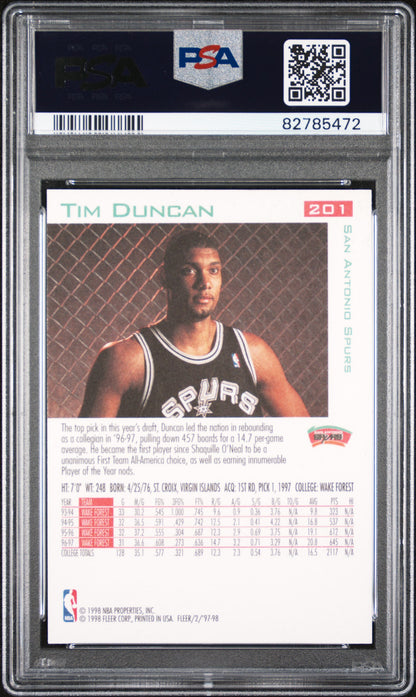 Tim Duncan 1997 Fleer Rookie #201 PSA 10 Gem Mint 5472
